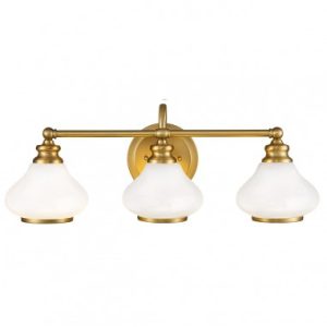 AINSLEY Badeværelselampe i stål og opalglas B61 cm 3 x 3W G9 LED - Børstet messing/Opalhvid