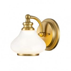 AINSLEY Badeværelselampe i stål og opalglas H18,7 cm 1 x 3W G9 LED - Børstet messing/Opalhvid