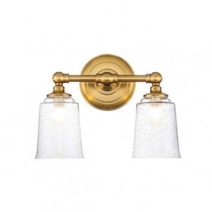 HUGUENOT Badeværelselampe i stål og glas B33 cm 2 x 3W G9 LED - Brændt messing/Klar med dråbeeffekt