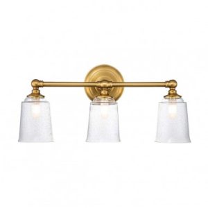HUGUENOT Badeværelselampe i stål og glas B53,3 cm 3 x 3W G9 LED - Brændt messing/Klar med dråbeeffekt
