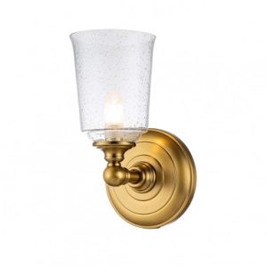 HUGUENOT Badeværelselampe i stål og glas H24,8 cm 1 x 3W G9 LED - Brændt messing/Klar med dråbeeffekt
