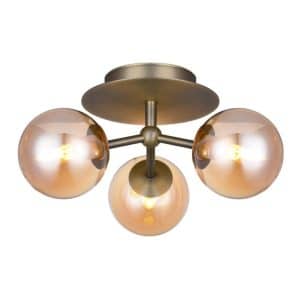 Atom Trio loftlampe fra Halo Design - Messing/klar amber