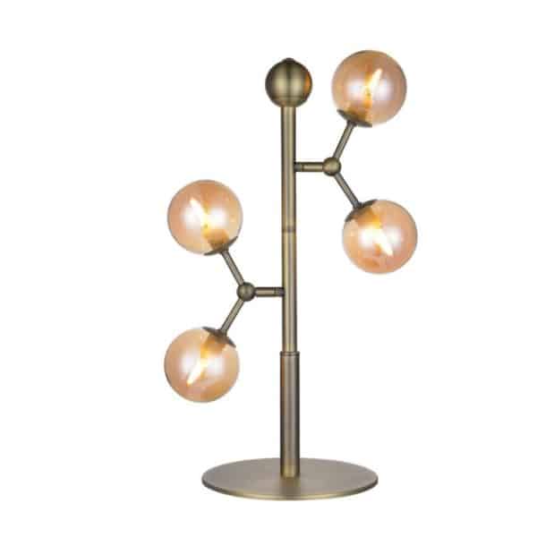 Atom bordlampe fra Halo Design - Messing/klar amber