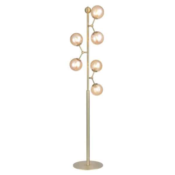 Atom gulvlampe fra Halo Design - Messing/klar amber