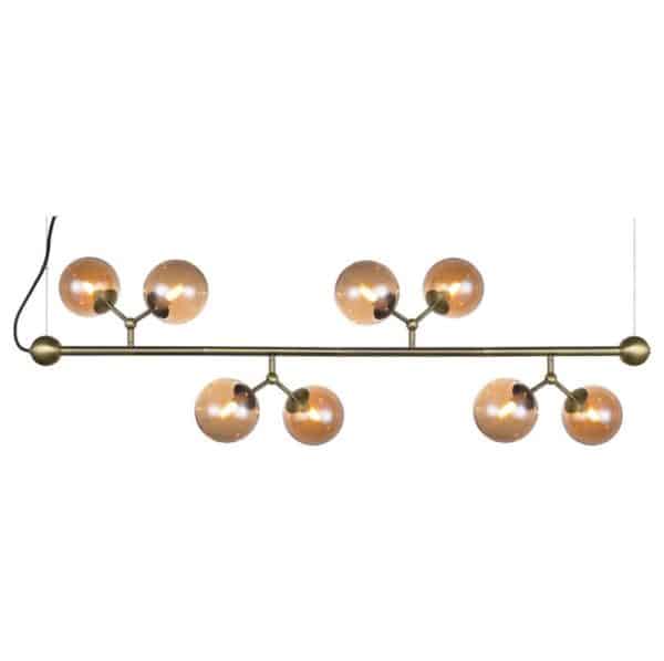 Atom large langbord pendel fra Halo Design - Messing/klar amber
