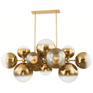 KYOTO Lysekrone i stål og glas 69,22 x 143,6 cm 12 x E27 - Vintage poleret messing/Brændt messing