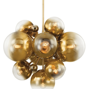 KYOTO Lysekrone i stål og glas Ø91,5 cm 13 x E27 - Vintage poleret messing/Brændt messing