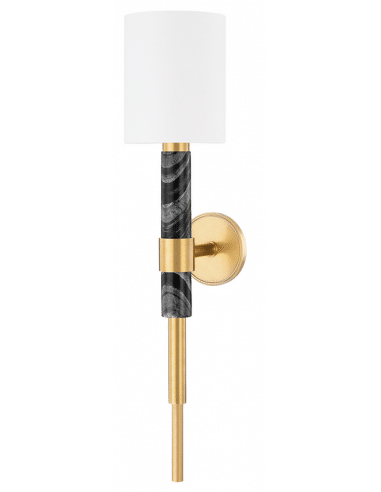 SOLSTICE Væglampe i stål, marmor og linned H76,9 cm 1 x E27 - Vintage messing/Gråsort marmor/Hvid