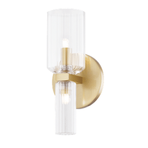 TABITHA Væglampe i stål og glas H25,4 cm 2 x G9 LED - Aldret messing/Klar rillet