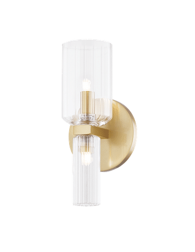 TABITHA Væglampe i stål og glas H25,4 cm 2 x G9 LED - Aldret messing/Klar rillet