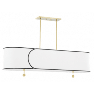 ZARA Langbordspendel i stål og linned 120 cm 5 x E14 - Aldret messing/Hvid/Sort