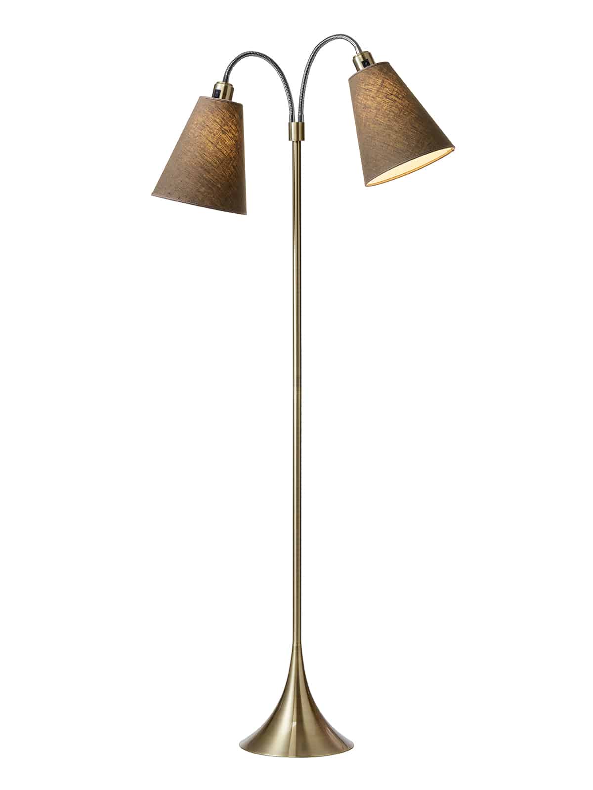 Fodgænger Gulvlampe antik messing m/kakaobrune skærme