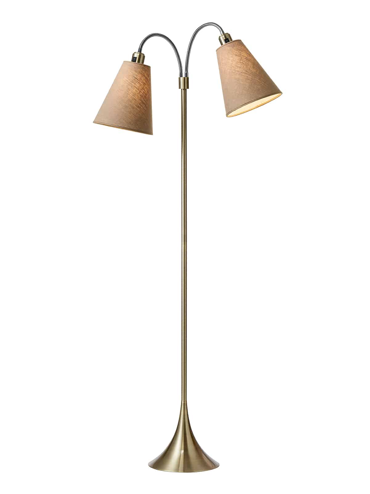 Fodgænger Gulvlampe antik messing m/lys nougat skærme