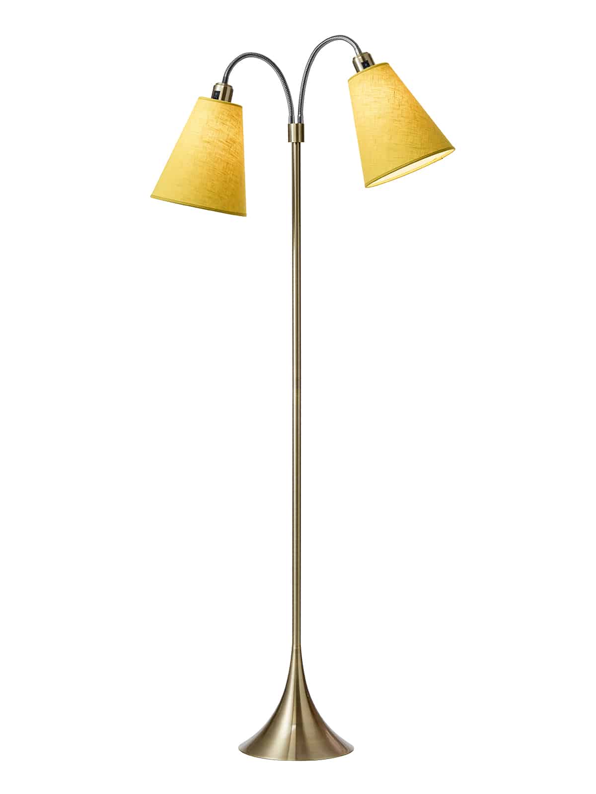 Fodgænger Gulvlampe antik messing m/sennepsgul skærme