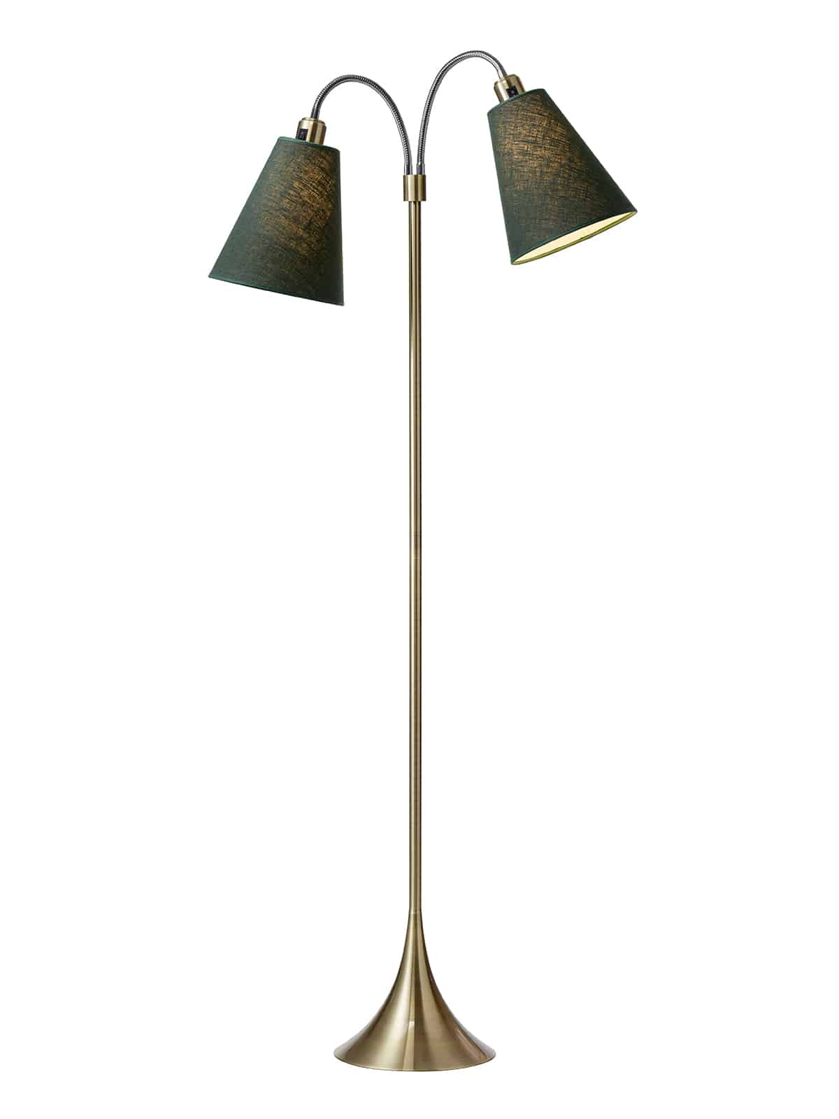 Fodgænger Gulvlampe antik messing m/skovgrønne skærme