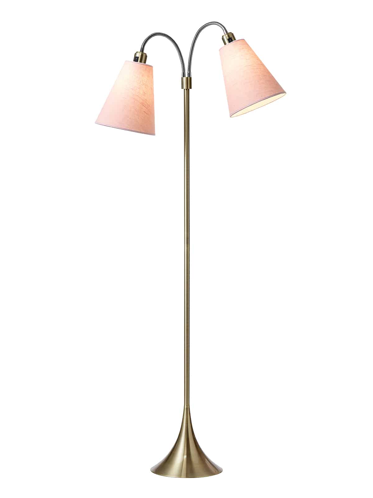 Fodgænger Gulvlampe antik messing m/støvet rosa skærme