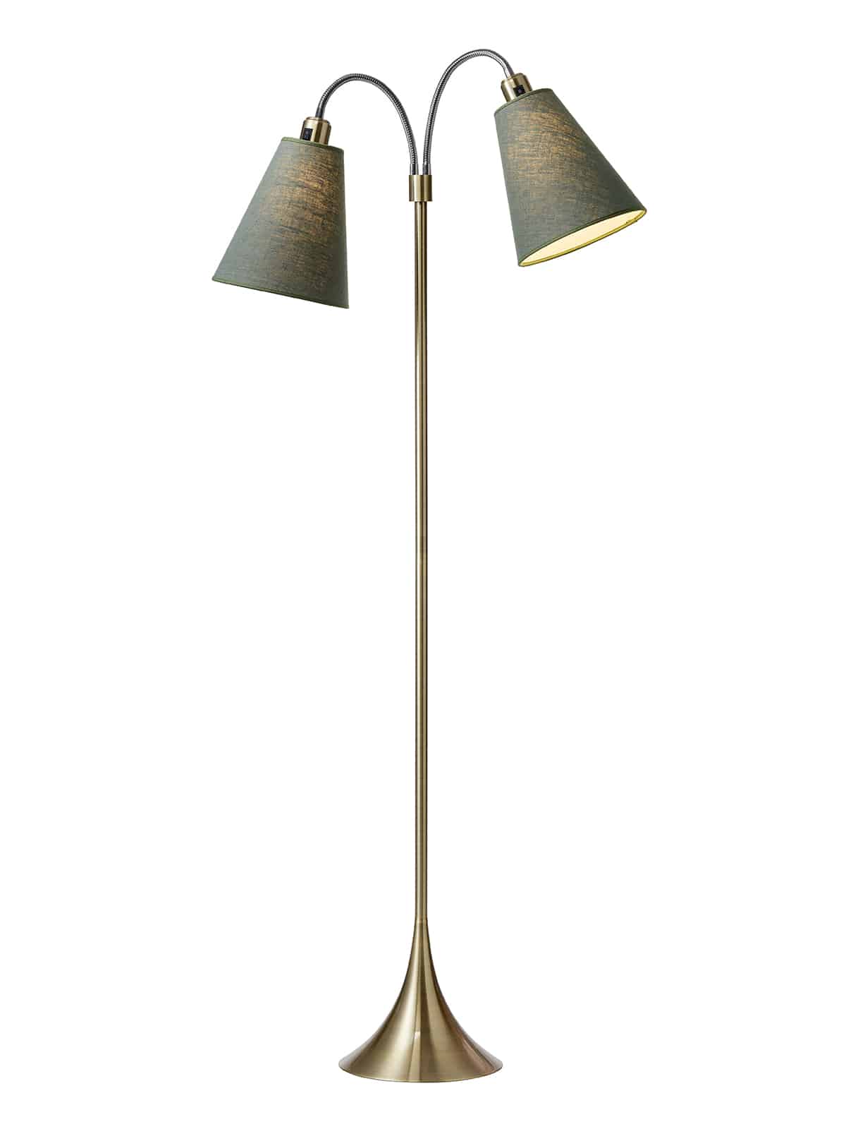 Fodgænger Gulvlampe antik messing m/vintergrønne skærme