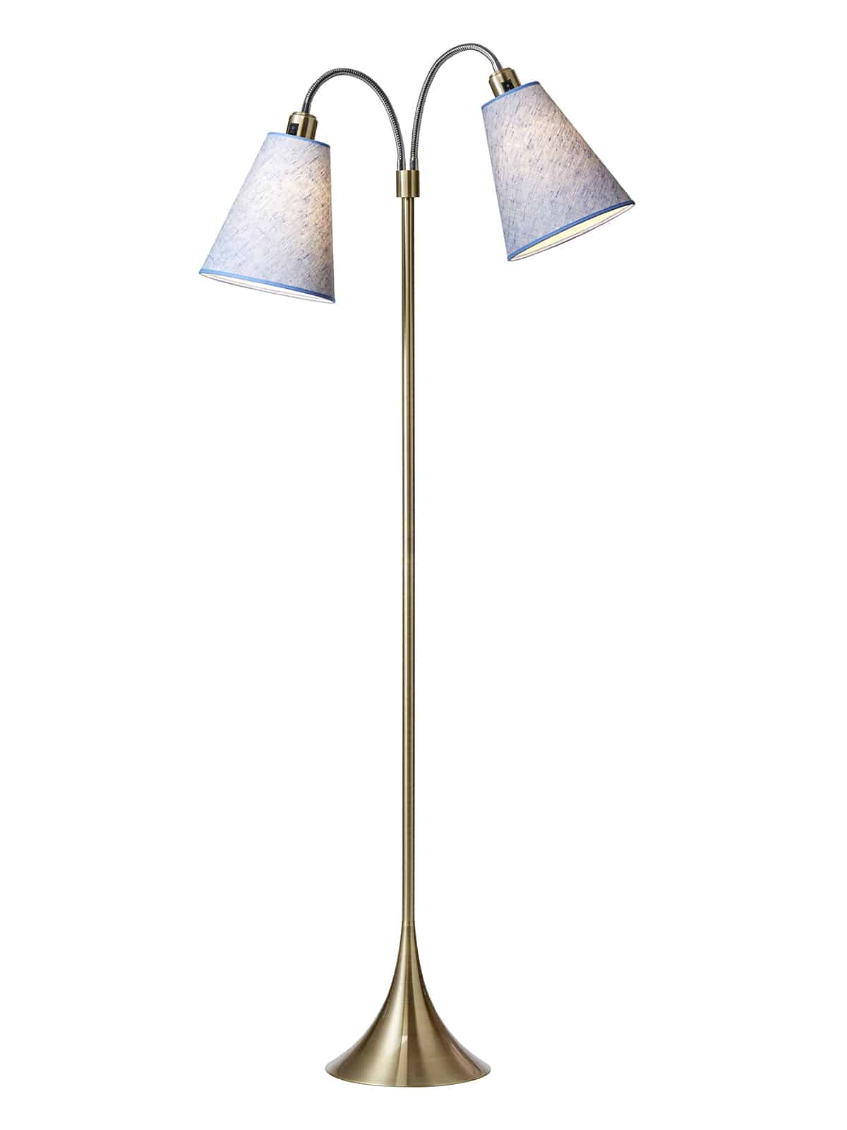 Fodgænger Gulvlampe messing m/blå nistret skærme