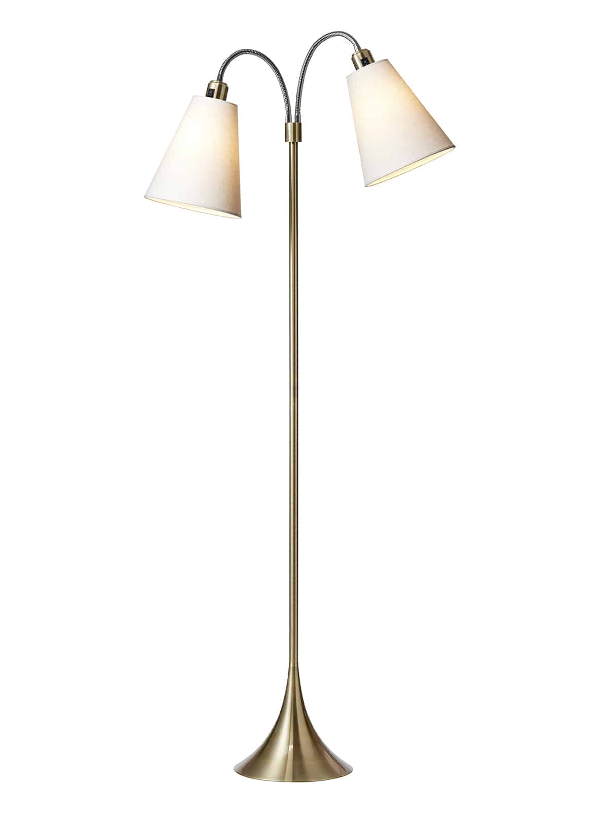 Fodgænger Gulvlampe messing m/hvide skærme