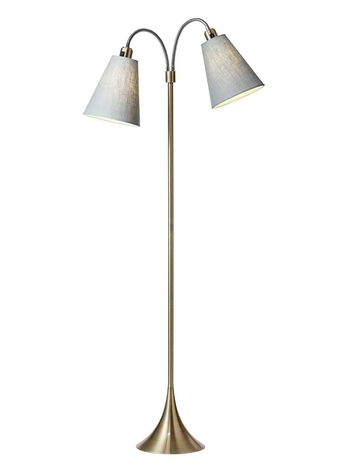 Fodgænger Gulvlampe messing m/lys turkis blå skærme