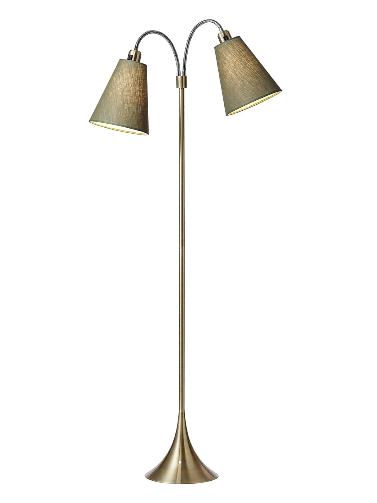 Fodgænger Gulvlampe messing m/olivengrønne skærme