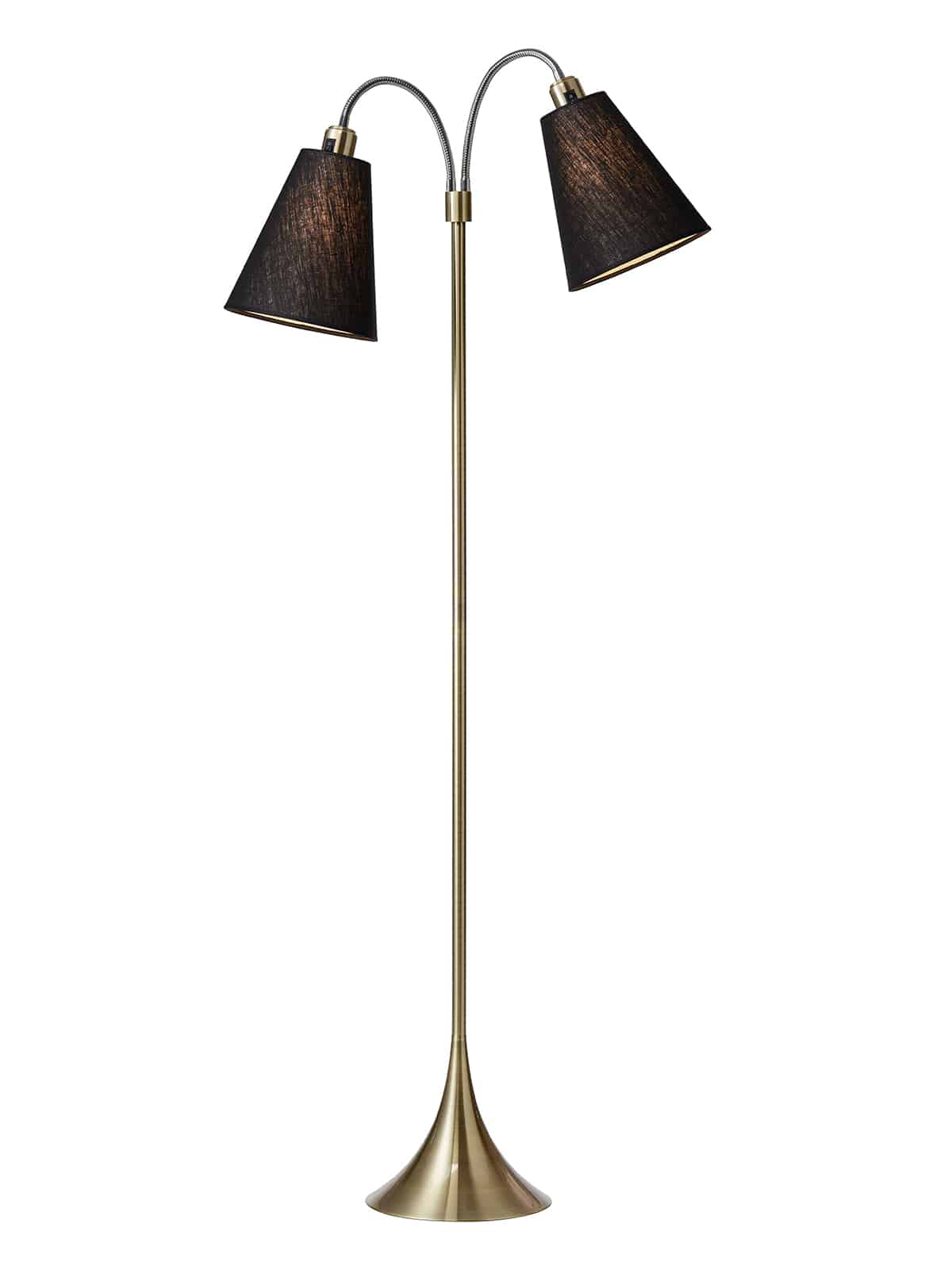 Fodgænger Gulvlampe messing m/sorte skærme