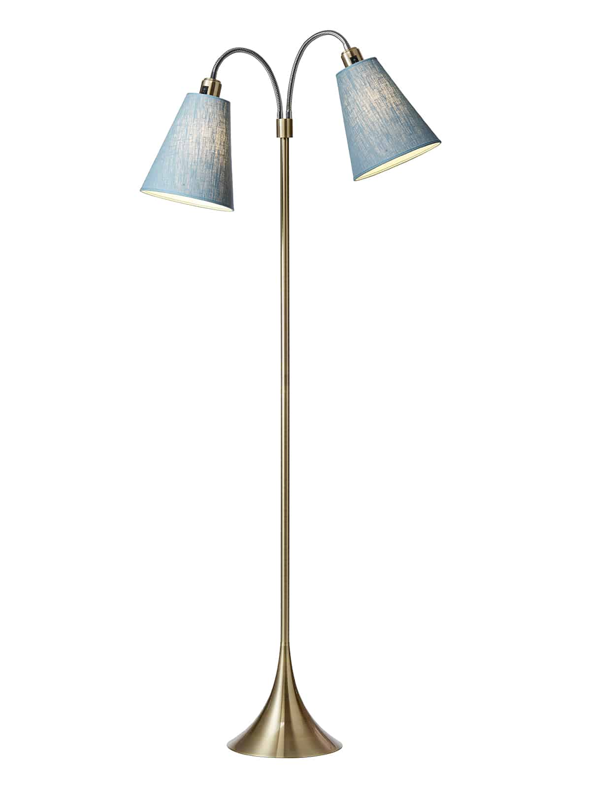 Fodgænger Gulvlampe messing m/turkis blå skærme