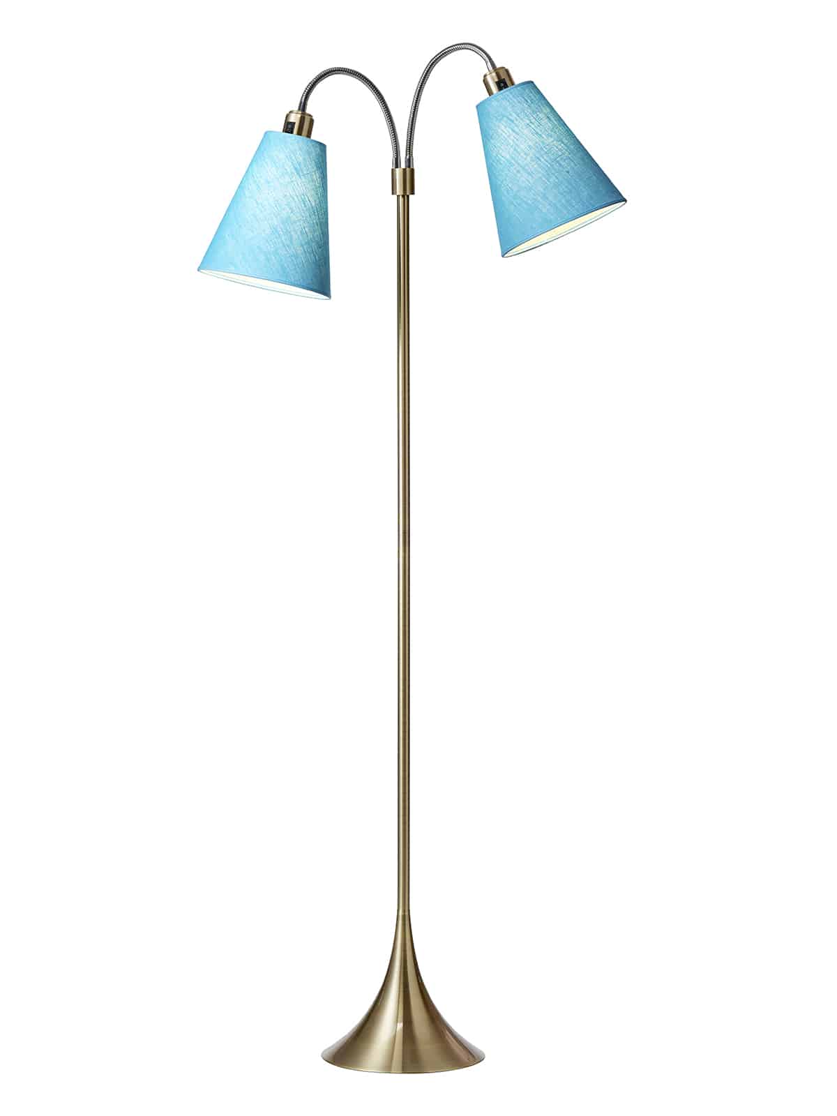 Fodgænger Gulvlampe messing m/turkis skærme