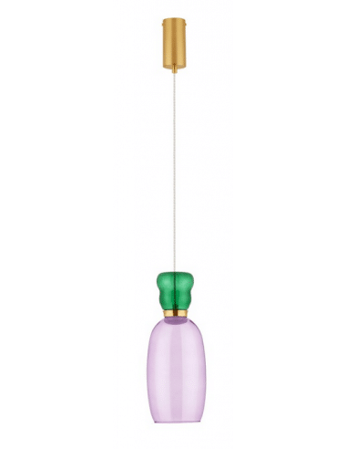 PLUME Loftlampe i glas Ø15 cm 5W LED - Satineret messing/Lilla/Grøn