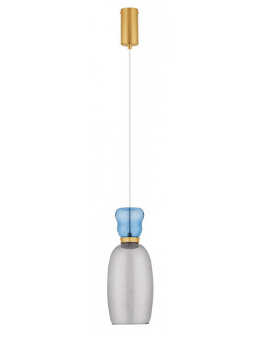 PLUME Loftlampe i glas Ø15 cm 5W LED - Satineret messing/Lyseblå/Cyan