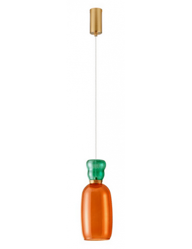 PLUME Loftlampe i glas Ø15 cm 5W LED - Satineret messing/Orange/Grøn