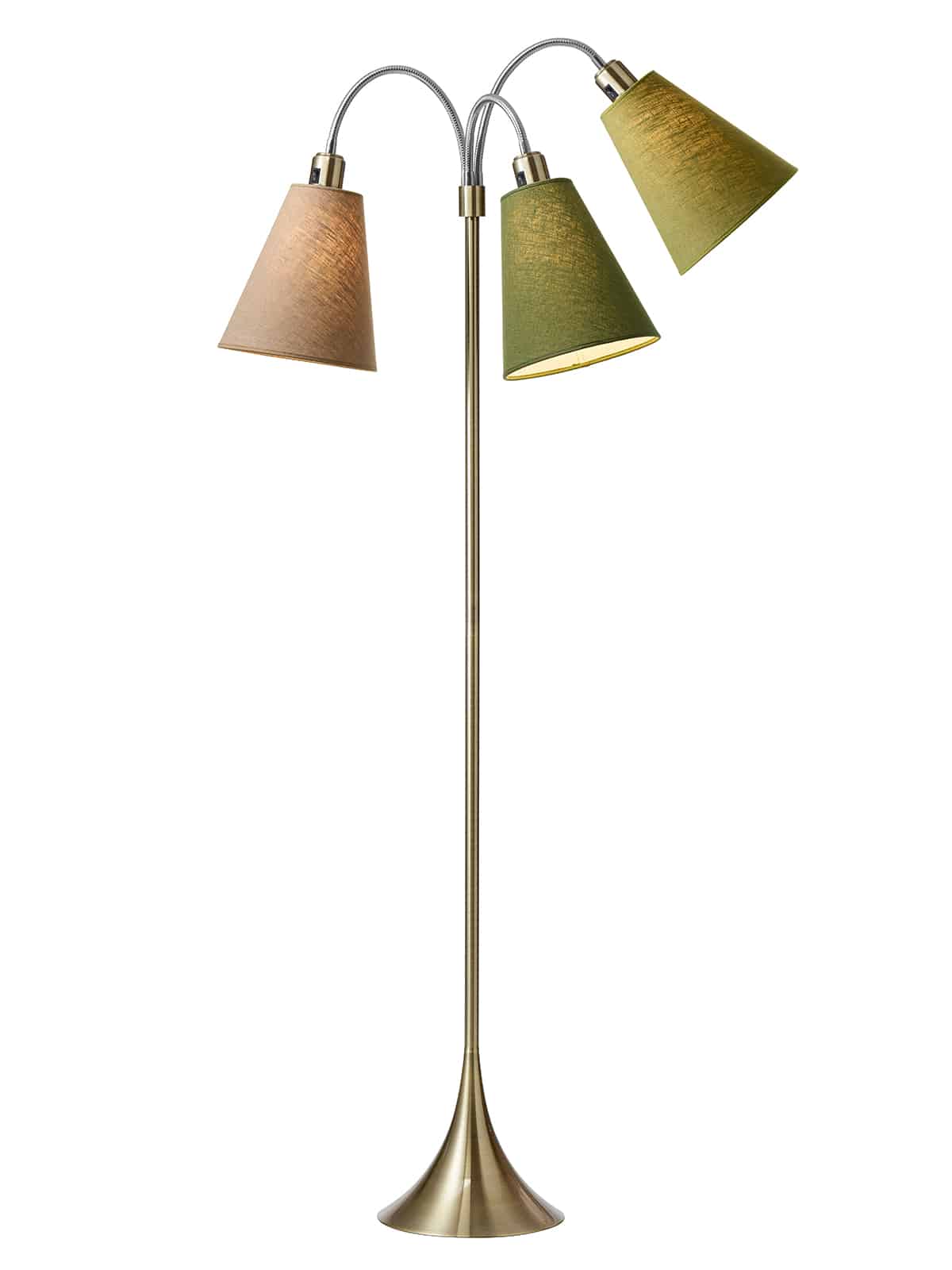 Trafik Gulvlampe antik messing m/ananasgul, mørk armygrøn og lys armygrøn skærme