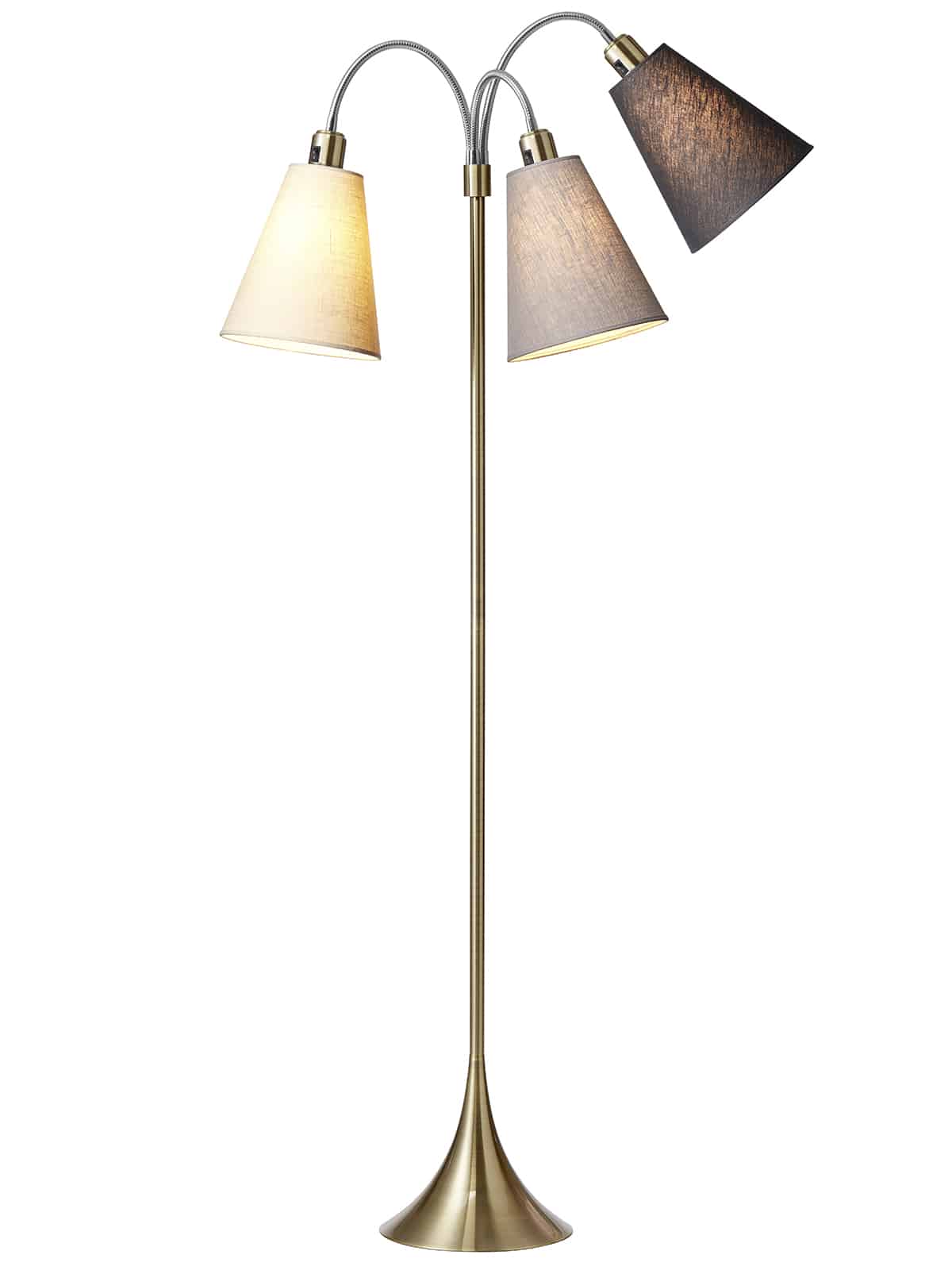 Trafik Gulvlampe antik messing m/creme, lysegrå og mørkegrå skærme