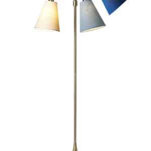 Trafik Gulvlampe antik messing m/creme, støvet blå og havblå skærme