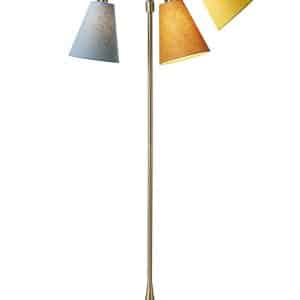 Trafik Gulvlampe antik messing m/støvet blå, karry og sennepsgul skærme