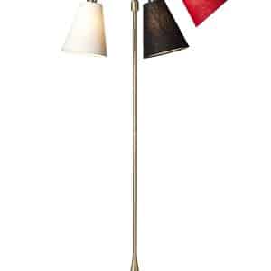 Trafik Gulvlampe messing m/hvid, sort og rød skræm