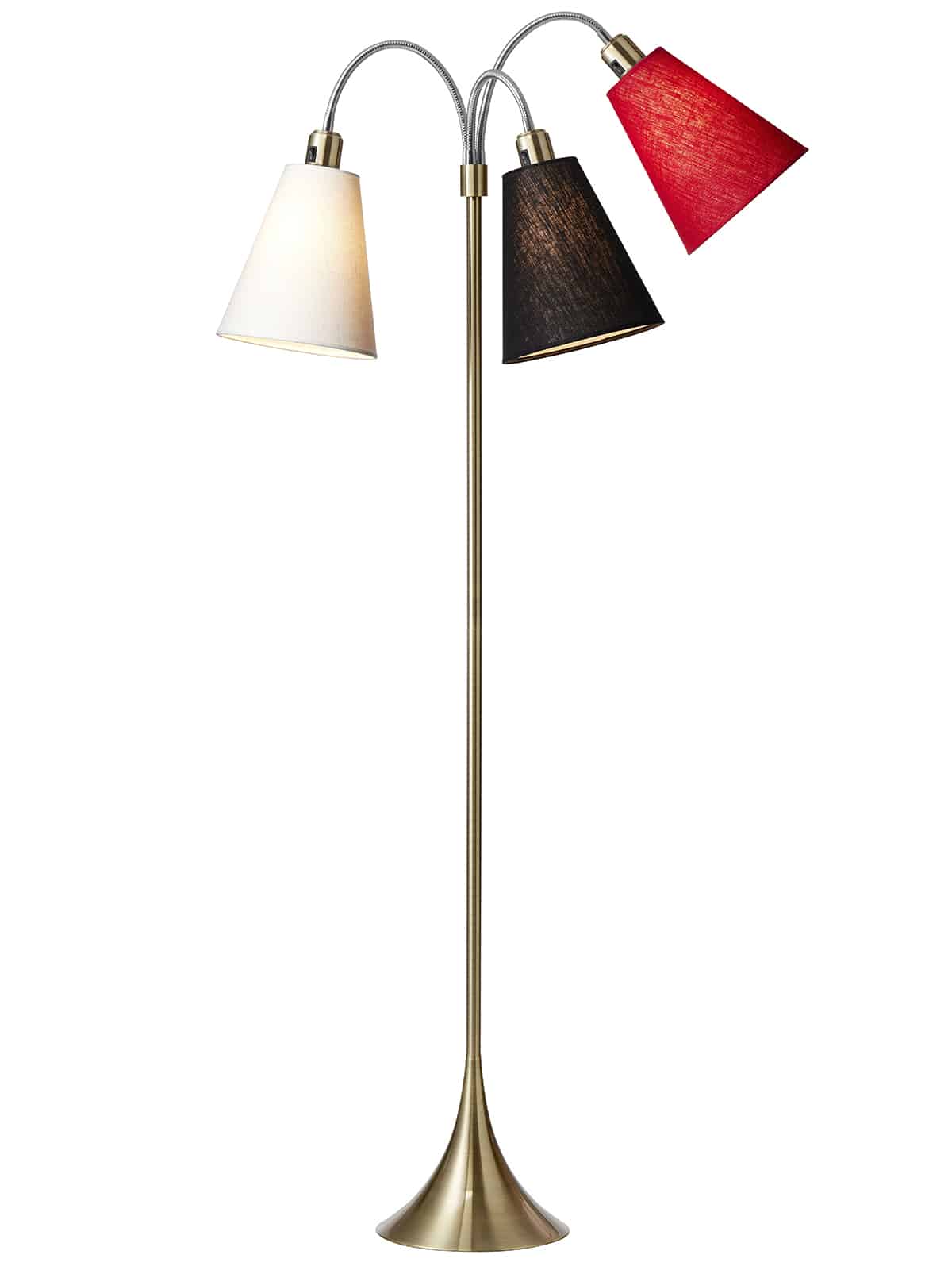 Trafik Gulvlampe messing m/hvid, sort og rød skræm