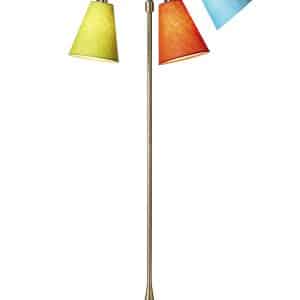 Trafik Gulvlampe messing m/limegrøn, orange og turkis skærme