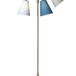 Trafik Gulvlampe messing m/lyseblå, petroleum og turkis blå skærme