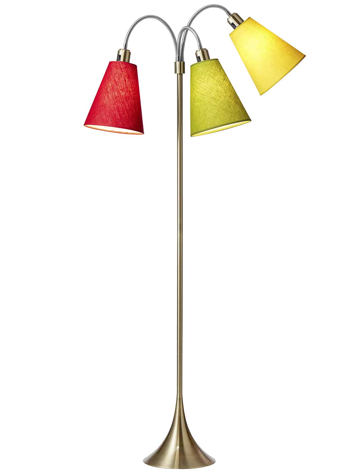Trafik Gulvlampe messing m/rød, limegrøn og gul skærme