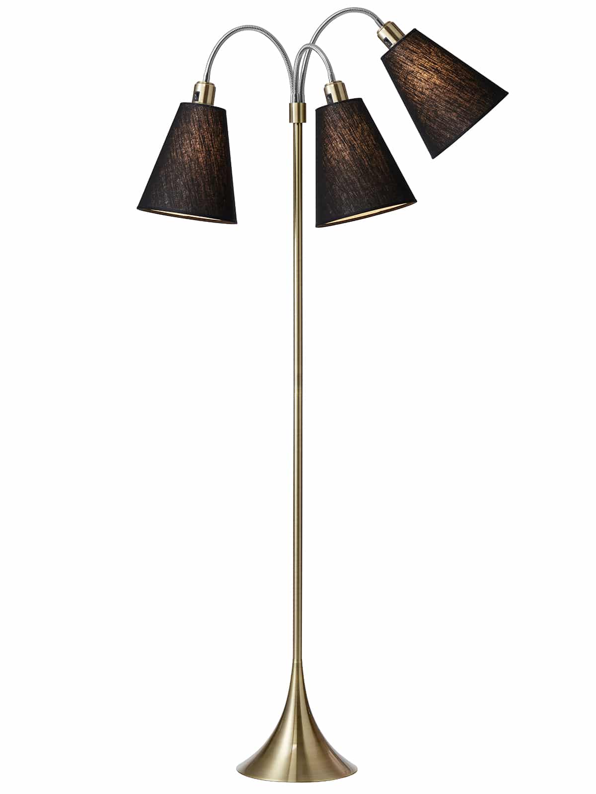 Trafik Gulvlampe messing m/sorte skærme