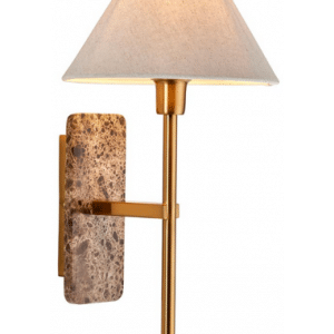 FARO Væglampe i marmor, stål og linned H40,5 cm 1 x E14 - Antik messing/Brun marmor/Natur