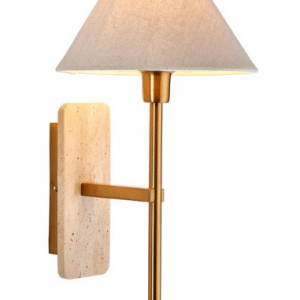 FARO Væglampe i travertin, stål og linned H40,5 cm 1 x E14 - Antik messing/Travertin/Natur