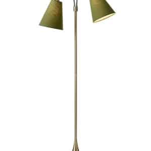 Fodgænger Gulvlampe antik messing m/mørk armygrønne skærme